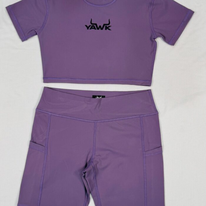 Women's lavender fitness shirt and shorts
