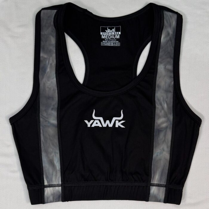 Women's black and grey fitness bra