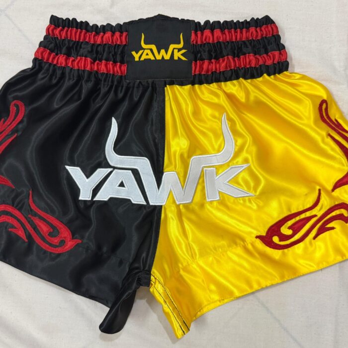 Men's black and yellow muay thai shorts