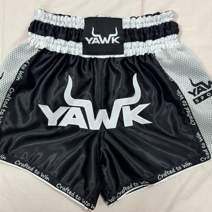 Men's black and white muay thai shorts